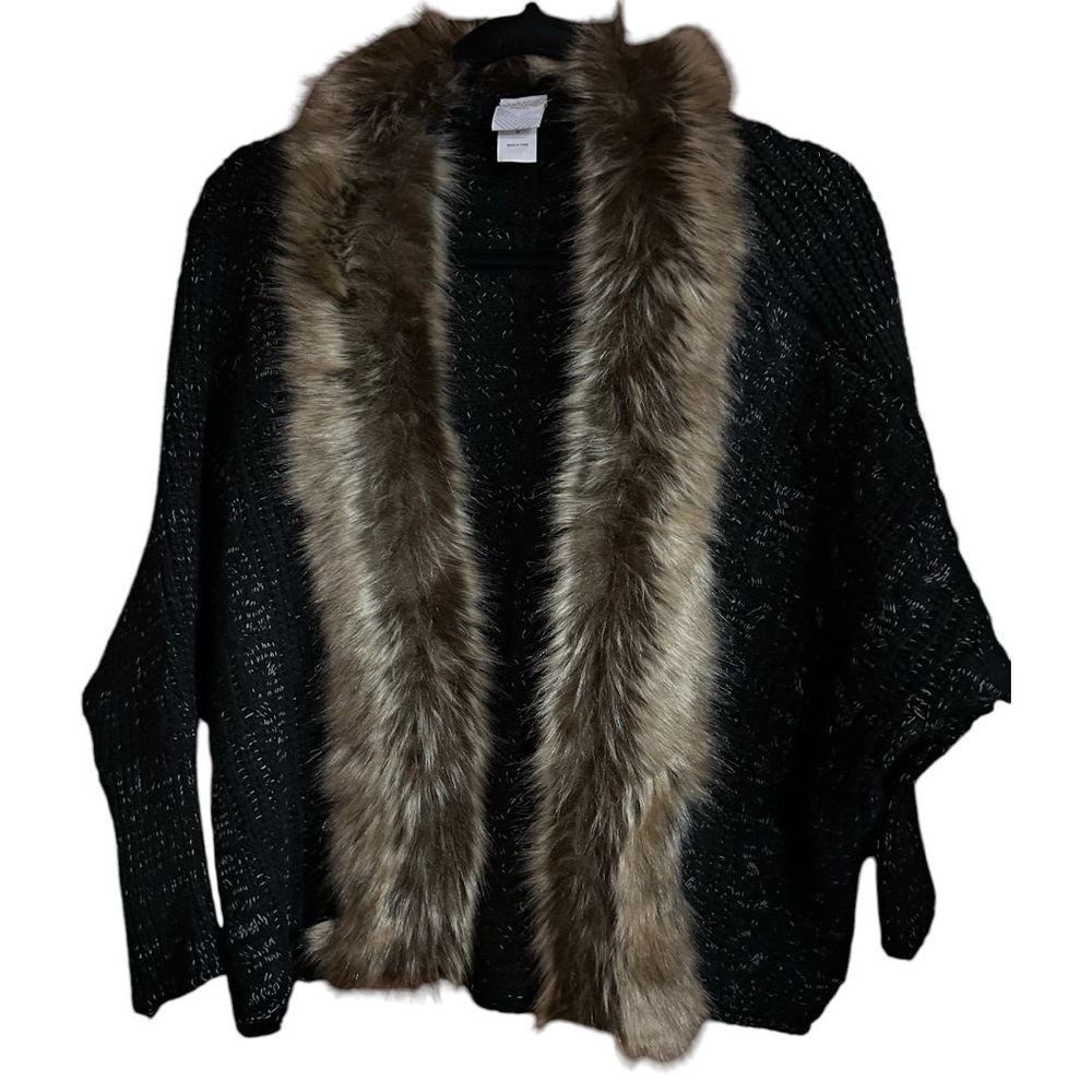 NORTHERN ANGEL FOR ANTHROPOLOGIE FAUX FUR CABLE KNIT CARDIGAN